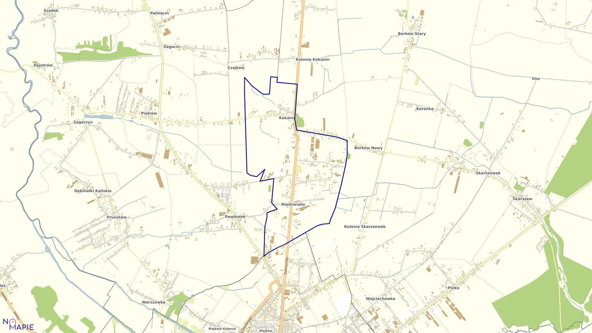 Mapa obrębu KOKANIN w gminie Żelazków