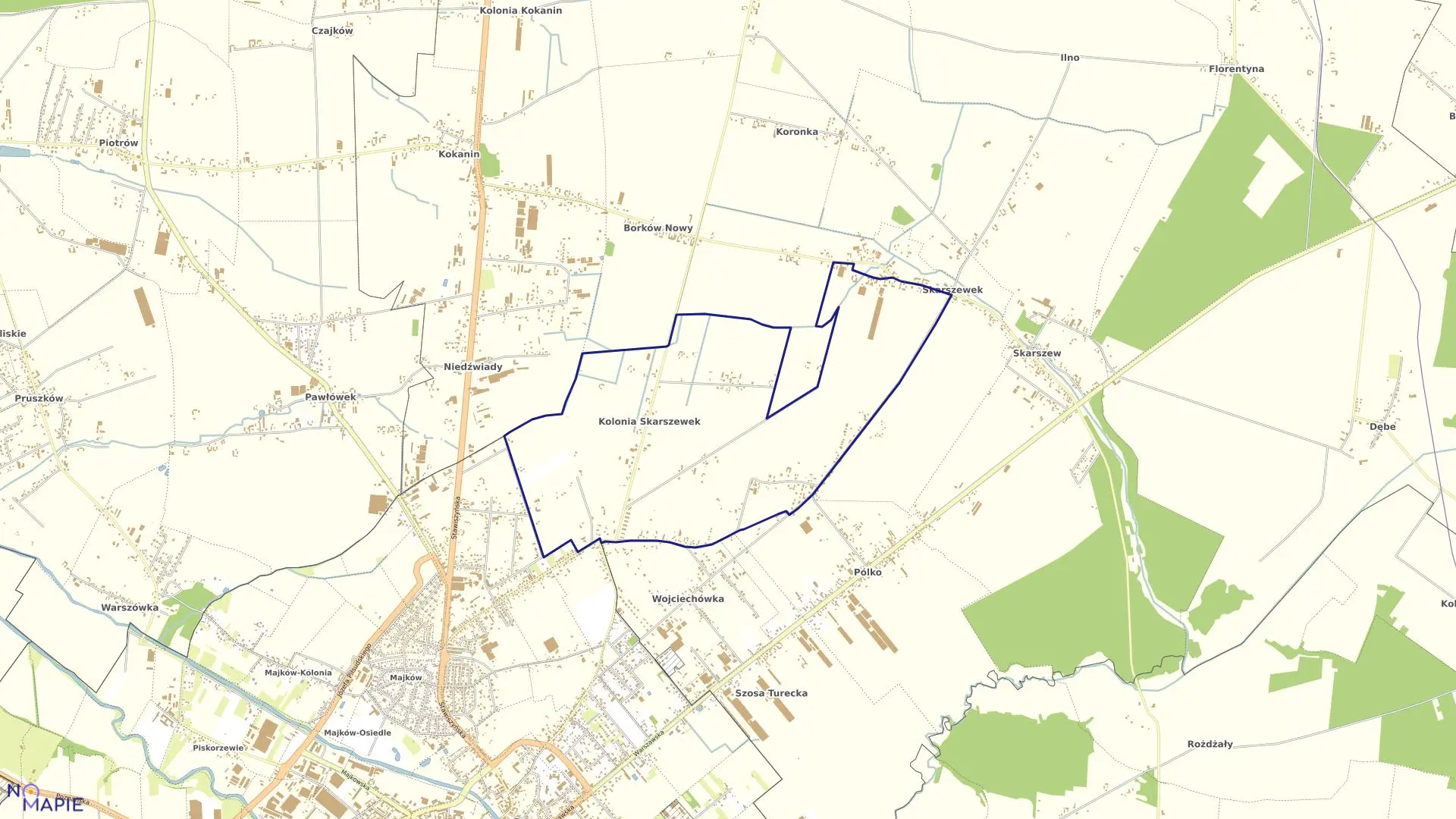 Mapa obrębu KOLONIA SKARSZEWEK w gminie Żelazków