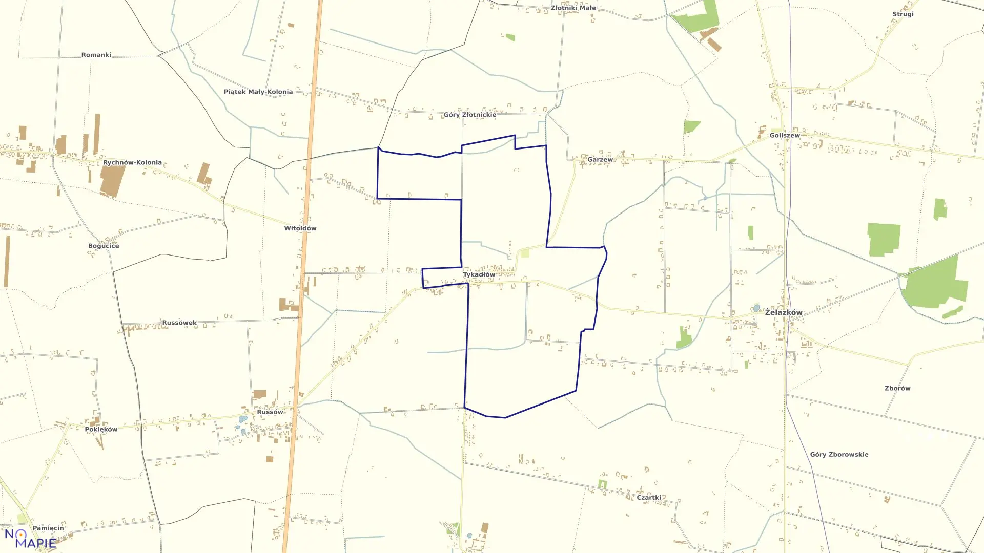 Mapa obrębu TYKADŁÓW w gminie Żelazków